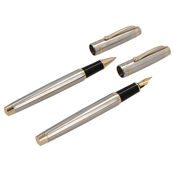 2er Set F&uuml;llfederhalter und Tintenschreiber, Silber image number 8