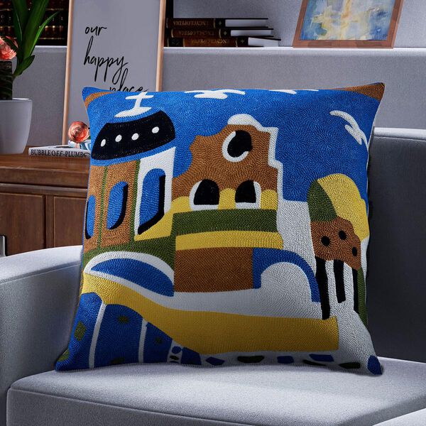 Kissenbezug mit Picasso-inspirierter Stickerei, 100% Baumwolle, 43x43cm, Stadt