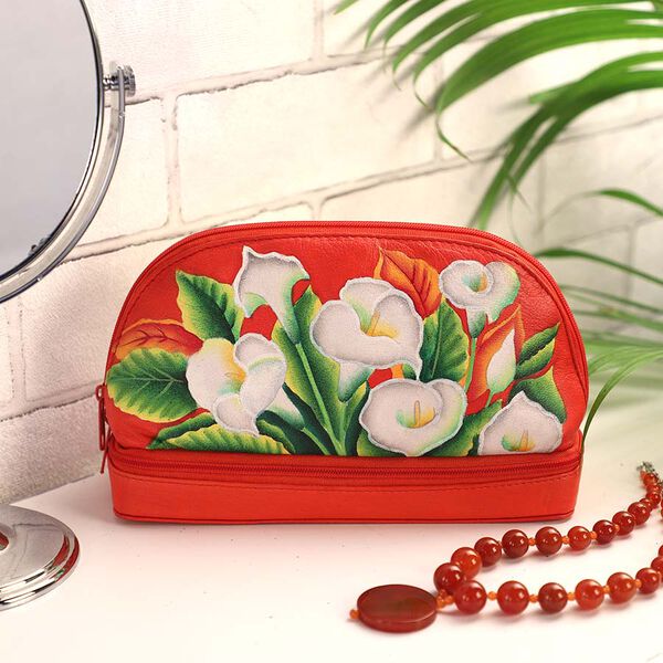 SUKRITI - 100% Leder: handbemalter Beauty Organizer, Rot image number 4