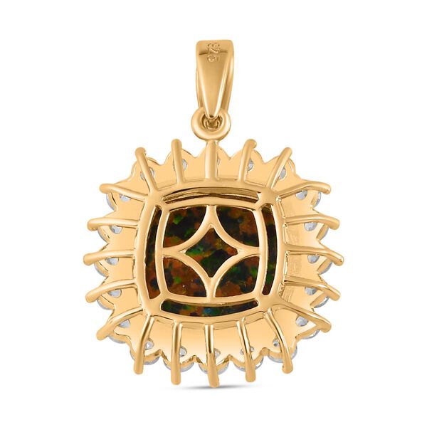 Labor erstellt schwarzen Opal, Wei&szlig;er Zirkon Anh&auml;nger 925 Silber Gelbgold Vermeil ca. 3,69 ct. image number 5