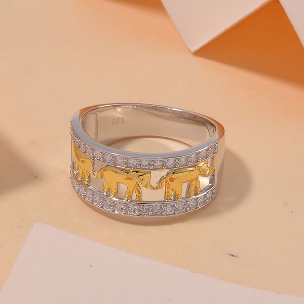 LUSTRO STELLA - zweifarbiger Zirkonia-Elefant-Ring in Silber image number 2