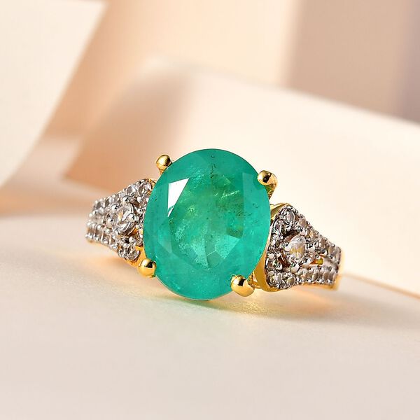 Smaragd Triplett Quarz und Zirkon Ring- 6,96 ct. image number 2