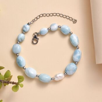 limitierte Auflage - AA Larimar, Perle Armband ca. 19 cm 925 Silber rhodiniert