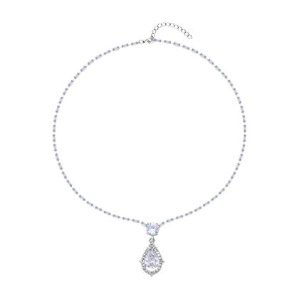 Wei&szlig;er Zirkonia, Wei&szlig;er Kristall Halskette ca. 50 cm Reines Messing