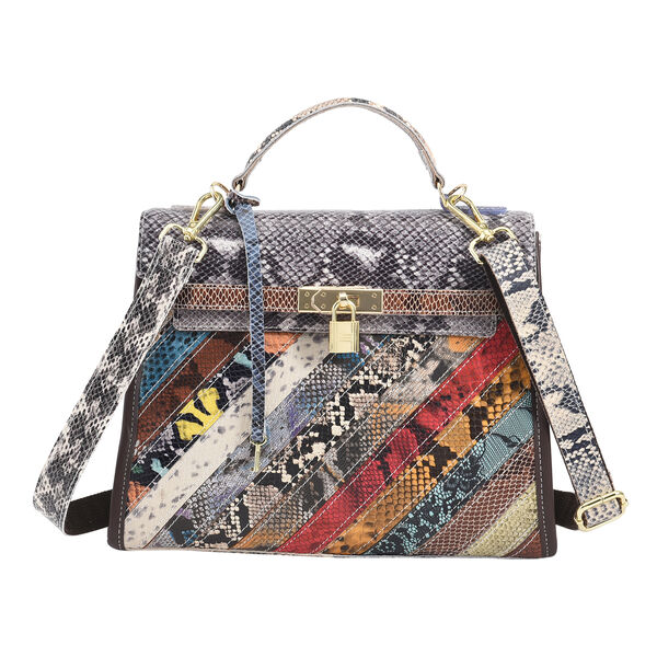 Chaos by Elsie: Patchwork Schultertasche aus 100% echtem Leder mit RFID Schutz, Mehrfarbig