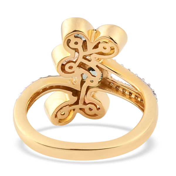 Mehrfarbiger Saphir und floraler Zirkon-Bypass-Ring, 925 Silber vergoldet, 1,56 ct. image number 6