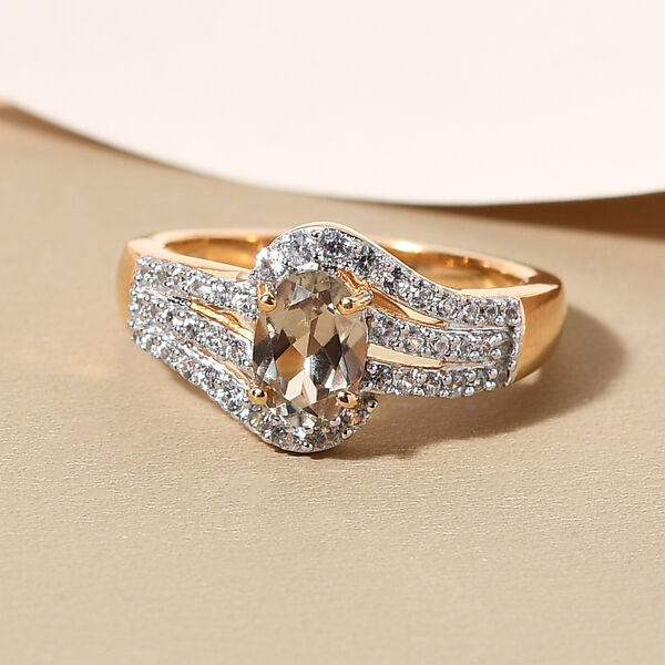 AAA Turkizit und weißer Zirkon-Ring, 925 Silber Gelbgold Vermeil  ca. 1,38 ct image number 2
