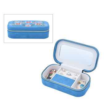 Rechteckiger, bestickter Schmuckkasten mit Muster und Rei&szlig;verschluss, Blaugr&uuml;n