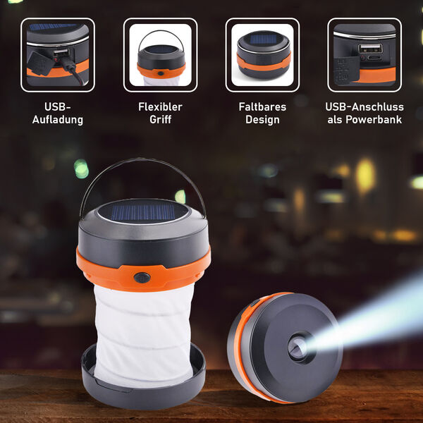 Wiederaufladbare LED-Solar-Campingleuchte, Orange image number 3