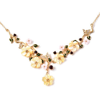 JARDIN-KOLLEKTION Mehrfarbig Perlmutt und Mehrfarbig Edelsteine Halskette ca. 45 cm 925 Silber Gelbgold Vermeil 14,49 ct