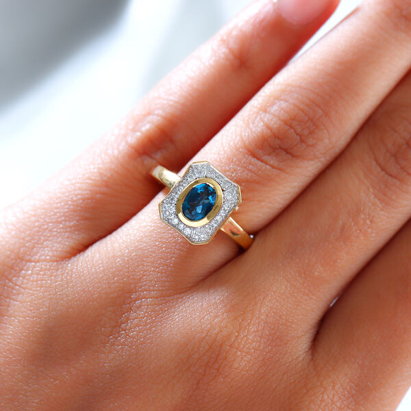 London Blau Topas und Zirkon Ring 925 Silber vergoldet  ca. 1,13 ct image number 3