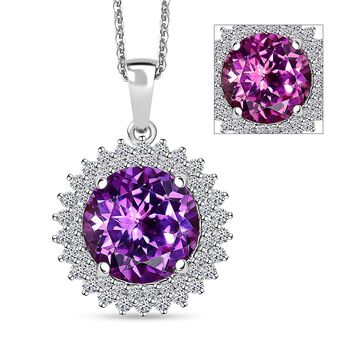 AAA Lab Grown Lila Saphir, Lab Grown Diamant Schmuckset ca. 45 cm 417 Gold, 417 Gold Wei&szlig;gold Vergoldet ca. 4.48 ct