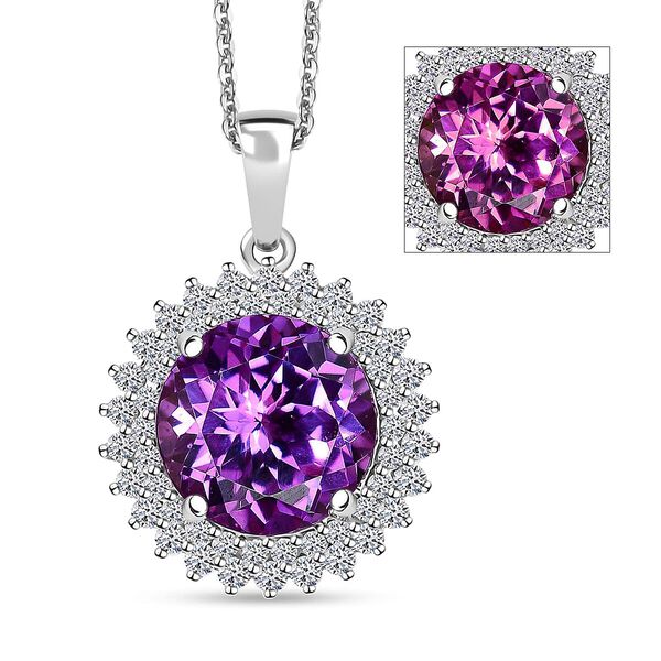 AAA Lab Grown Lila Saphir, Lab Grown Diamant Schmuckset ca. 45 cm 417 Gold, 417 Gold Wei&szlig;gold Vergoldet ca. 4.48 ct