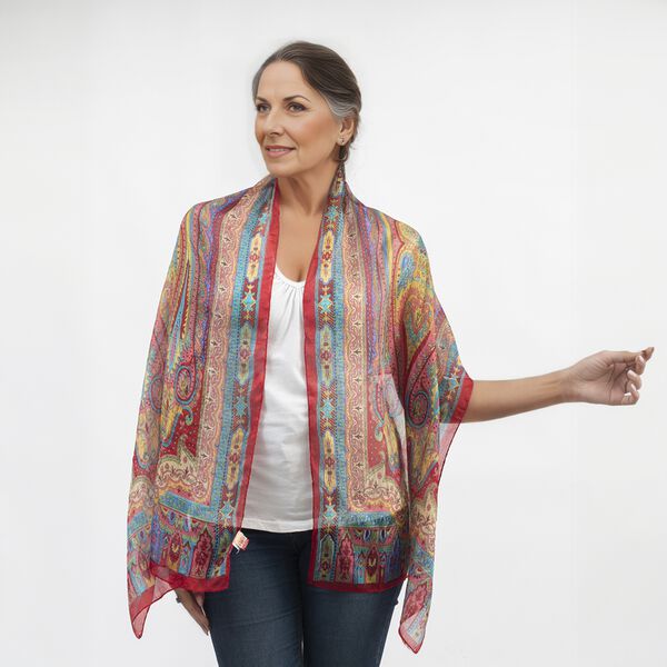 100% Satin-Seidenschal, 50x160 cm, rot image number 2