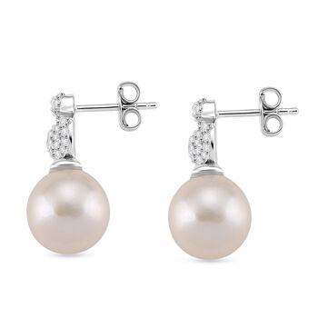 Wei&szlig;e Edison Perle (9-10mm), Moissanit Ohrringe 925 Silber rhodiniert