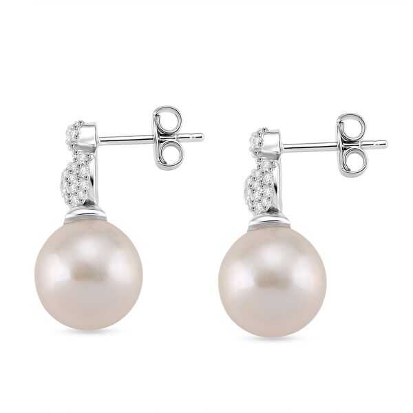 Wei&szlig;e Edison Perle (9-10mm), Moissanit Ohrringe 925 Silber rhodiniert image number 4