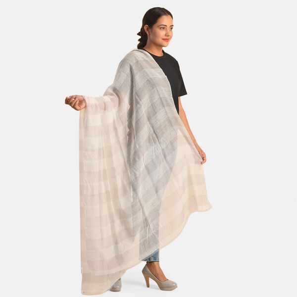 Baumwolle und Seide Unisex Schal, Streifenmuster, Gr&ouml;&szlig;e 210x100 cm, Beige und Wei&szlig; image number 3