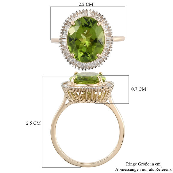 AAA natürlicher Peridot und Diamant Halo-Ring, 375 Gelbgold ca. 5,29 ct image number 7
