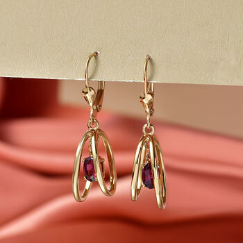 D'Joy AA Nat&uuml;rlicher Rhodolith Granat Ohrringe 925 Silber 750 Gelb Vergoldet ca. 1,16 ct.