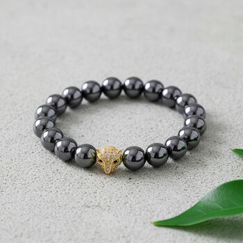 Terahertz, Schwarzer Spinell Panther Armband,. Flexibles, Nickelfreies Messing