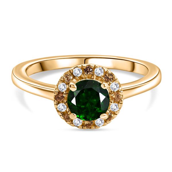 Nat&uuml;rlicher Chromdiopsid, Gelber Saphir, Moissanit Ring 925 Silber 750 Gelbgold Vermeil (Gr&ouml;&szlig;e 17.00) ca. 1,03 ct