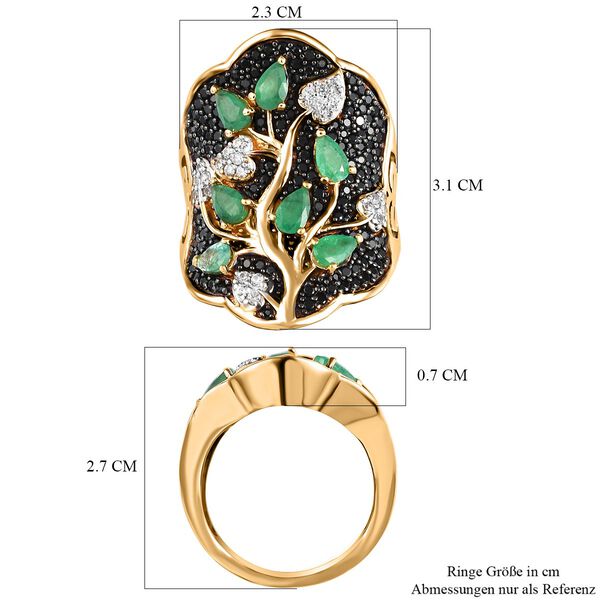 Kagem Sambischer Smaragd, Schwarzer Spinell Ring, 925 Silber vergoldet (Gr&ouml;&szlig;e 17.00) ca. 3.64 ct image number 7