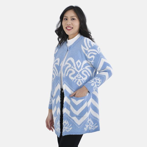 Winter Cardigan mit Kapuze, wei&szlig; und blau image number 3