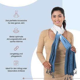 Ombre-Schal mit Quasten aus Poly-Seide-Modal, 70x200 cm, Dunkelblau