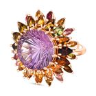Hanabi Schliff - Rose De France Amethyst und mehrfarbiger Turmalin-Ring, 925 Silber Ros&eacute;gold Vermeil (Gr&ouml;&szlig;e 19.00) ca. 14.22 ct