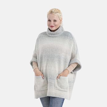 La Marey - Poncho mit Stehkragen und Taschen, Grau