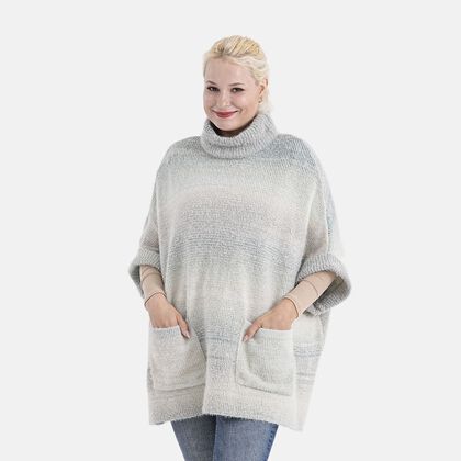 La Marey - Poncho mit Stehkragen und Taschen, Grau