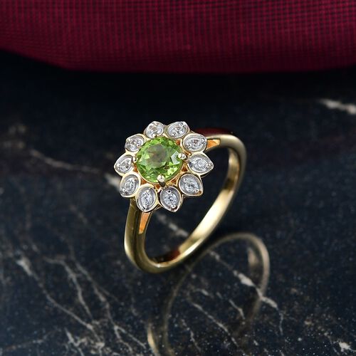 D'Joy Peridot, Weißer Zirkon Ring 925 Silber vergoldet (Größe 20.00) ca. 1,13 ct image number 1
