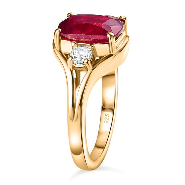 Afrikanischer Rubin (Fissure gefüllt), Weißer Zirkon Ring, 925 Silber Gelbgold Vermeil (Größe 20.00) ca. 4.78 ct image number 5