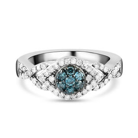 Blauer und weißer Diamant-Ring, 925 Silber platiniert  ca. 0,50 ct