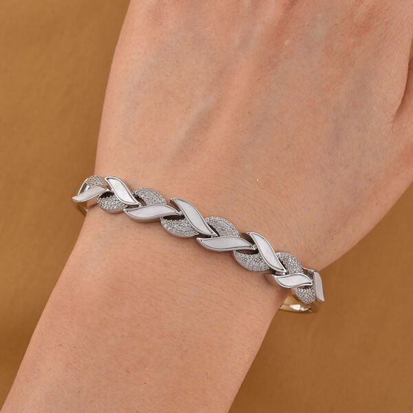 Wei&szlig;er Zirkonia, KokosnussMuschel Armreif ca. 19 cm Nickelfreies Messing image number 3