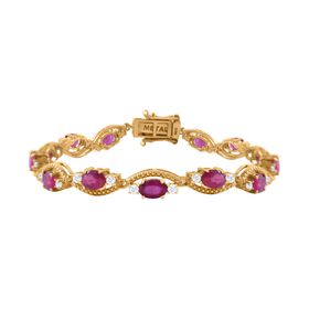 AA Afrikanischer Rubin (Fissure gefüllt), Weißer Zirkon Armband ca. 19 cm 925 Silber Gelbgold Vermeil ca. 12,09 ct.
