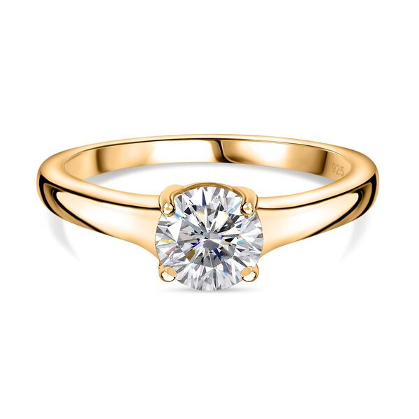 Moissanit Ring, 925 Silber 750 Gelbgold Vermeil - 0,75 ct.