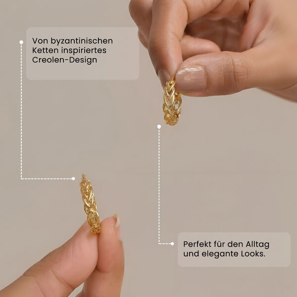 Creolen im byzantinischen Ketten-Design, 925 Silber 750 Gelbgold Vermeil image number 4