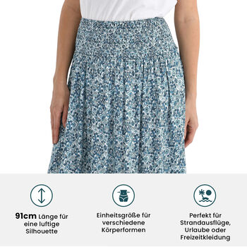 Maxirock mit Blumenmuster, elastischer Bund, 91x28cm, Blau
