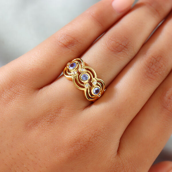 Tansanit und Zirkon Ring 925 Silber vergoldet  ca. 0,43 ct image number 3