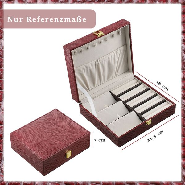 Echtleder Schmuckschatulle mit Eidechsen-Prägung, weinrot image number 7