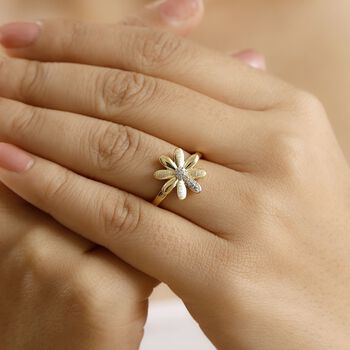 GP Italian Garden Kollektion - Wei&szlig;er Diamant und Kanchanaburi blauer Saphir Ring, 925 Silber 750 Gelbgold Vermeil - 0,11 ct.