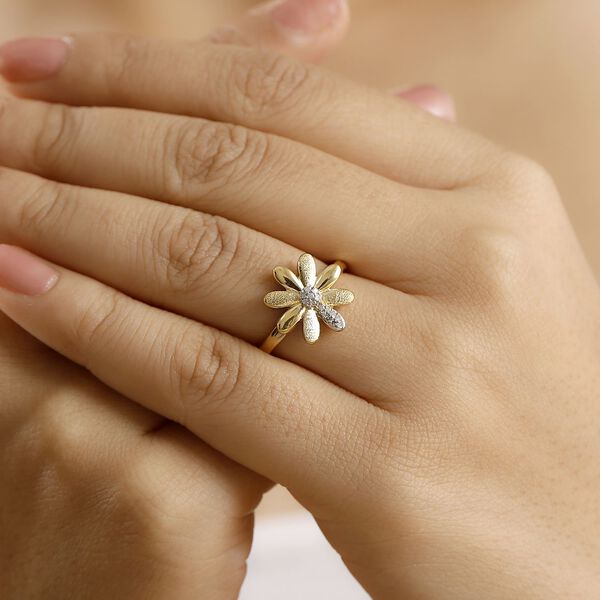 GP Italian Garden Kollektion - Weißer Diamant und Kanchanaburi blauer Saphir Ring, 925 Silber 750 Gelbgold Vermeil - 0,11 ct. image number 3