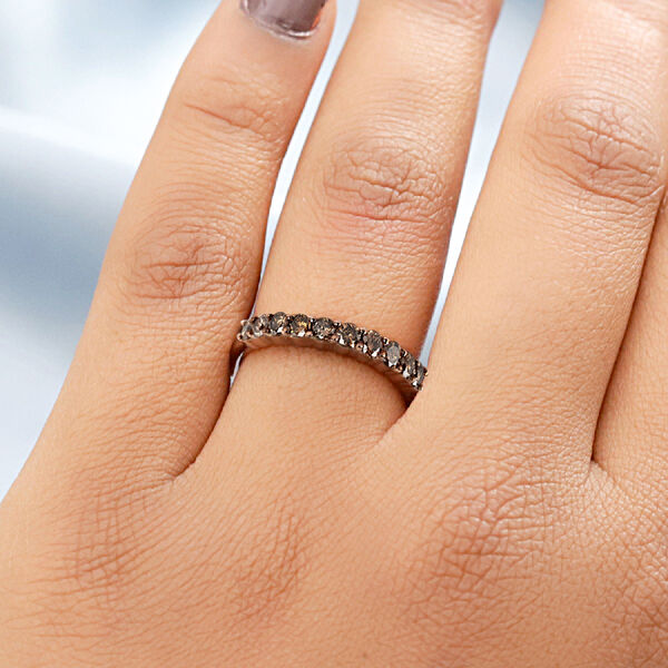 Champagner Diamant Half Eternity Ring 925 Silber Rose Gold Vermeil image number 3