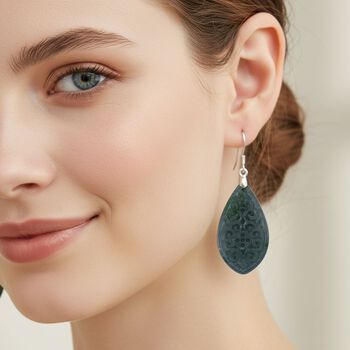 D'Joy Nat&uuml;rlicher Olmek Jadeit Verlangtes Blatt Ohrringe 925 Silber rhodiniert ca. 20.00 ct