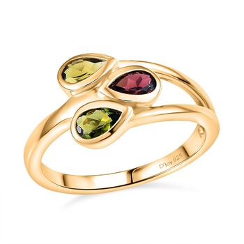 D joy Mehrfarbiger-Turmalin Ring 925 Silber 750 Gelb Vergoldet (Gr&ouml;&szlig;e 20.00) ca. 0.60 ct