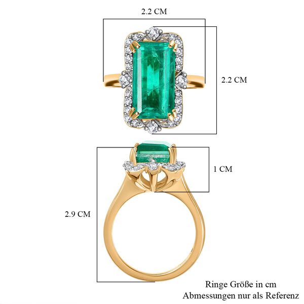 Smaragd-Quarz Triplette, Weißer Zirkon Ring 925 Silber 750 Gelbgold Vermeil (Größe 18.00) ca. 7,59 ct image number 7