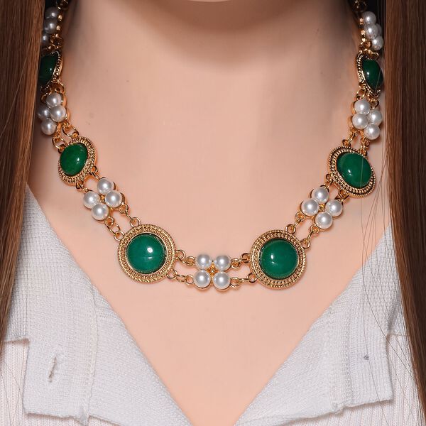 Gr&uuml;ne Achat und Muschelkernperle Halskette, 45cm image number 2