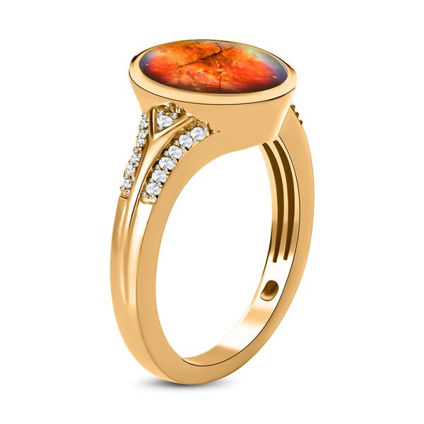 Kanadischer Ammolit und wei&szlig;er Zirkon-Ring, 925 Silber Gelbgold Vermeil (Gr&ouml;&szlig;e 20.00) ca. 2.92 ct image number 5