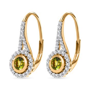 Nat&uuml;rliche AA Calabar-Turmalin, Wei&szlig;er Zirkon Ohrringe, 925 Silber Gelbgold Vermeil ca. 1.11 ct